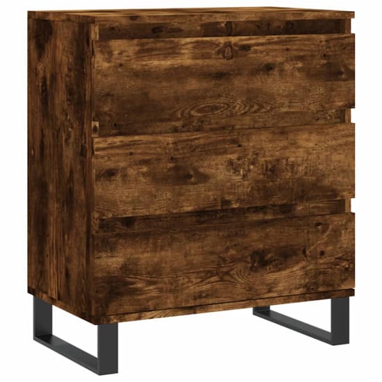 Furco Kacia Smoked Oak Chest of 3 Drawers with Iron Legs for Stylish Storage