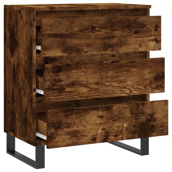 Furco Kacia Smoked Oak Chest of 3 Drawers with Iron Legs for Stylish Storage