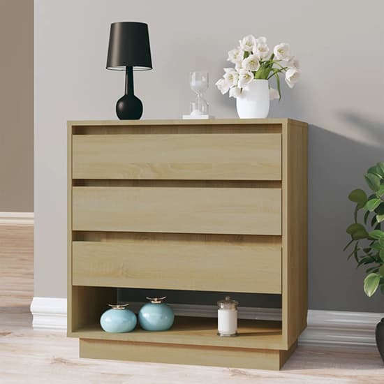 Kaelin Wooden Chest Of 3 Drawers In Sonoma Oak