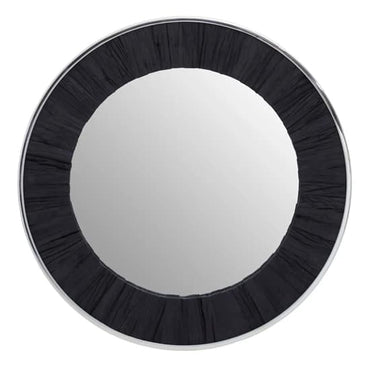 FURCO Kaia Round Wall Mirror with Black Wood Frame - Elegant Home Decor Accent