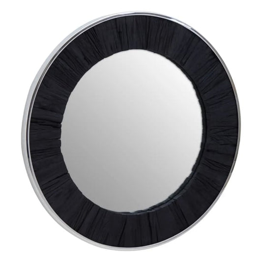 FURCO Kaia Round Wall Mirror with Black Wood Frame - Elegant Home Decor Accent