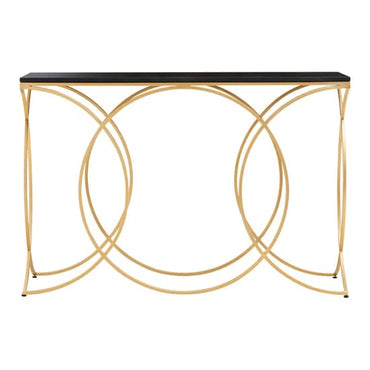 Kairi Marble Console Table In Black With Gold Metal Frame