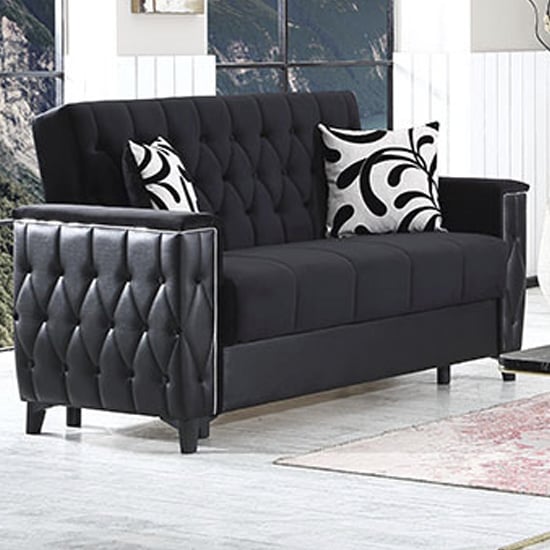 Kanata Plush Velvet Storage 2 Seater Sofabed In Black