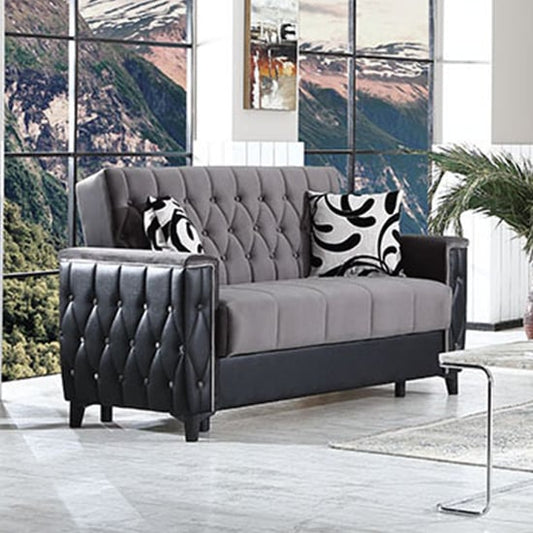 Kanata Plush Velvet Storage 2 Seater Sofabed In Grey And Black