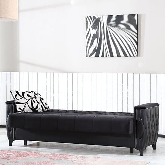 Kanata Plush Velvet Storage 3 Seater Sofabed In Black