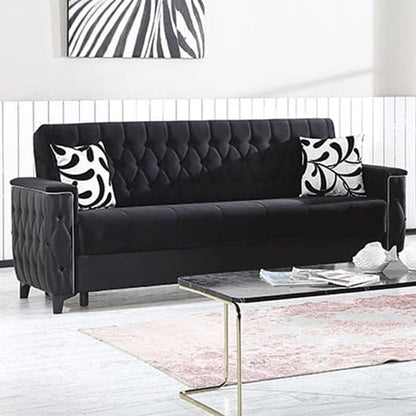 Kanata Plush Velvet Storage 3 Seater Sofabed In Black