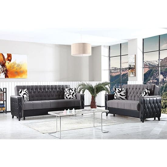 Kanata Plush Velvet Storage 3+2 Seater Sofabed Set In Grey Black