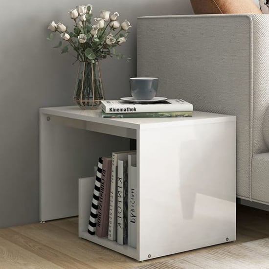 Modern White High Gloss Side Table with Storage Solutions