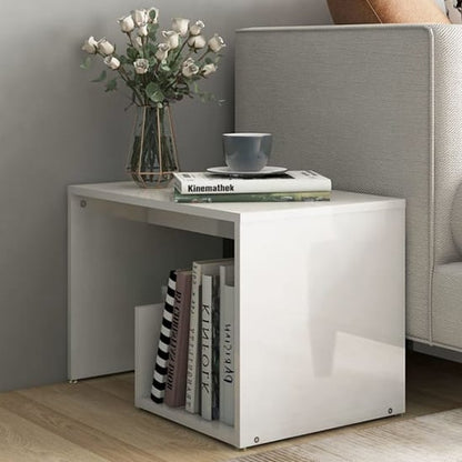 Modern White High Gloss Side Table with Storage Solutions