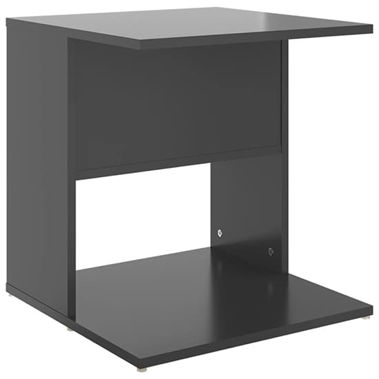 Modern Grey High Gloss Side Table with Shelves for Living Room Storage