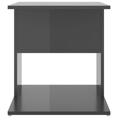 Modern Grey High Gloss Side Table with Shelves for Living Room Storage