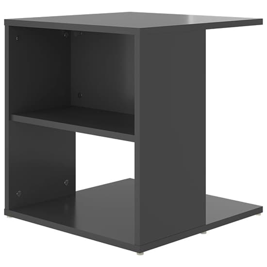 Modern Grey High Gloss Side Table with Shelves for Living Room Storage