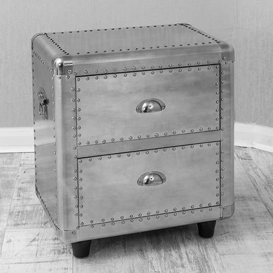 Kaoru Studded Bedside Cabinet With 2 Drawers In Aluminium