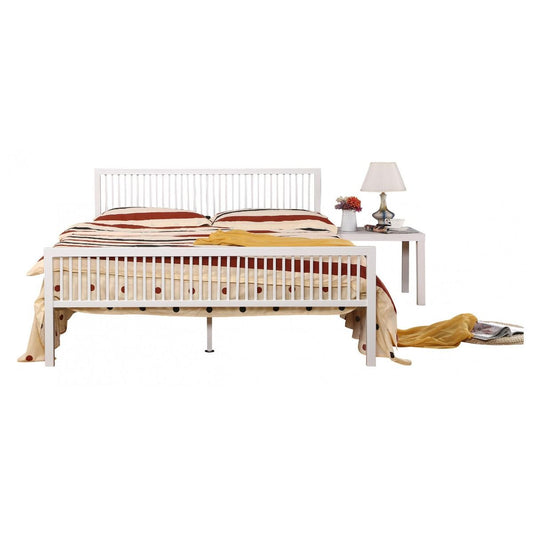 Kolachi White Metal Bed Frame with High Headboard - Luxurious Kingsize Design for Modern Bedrooms