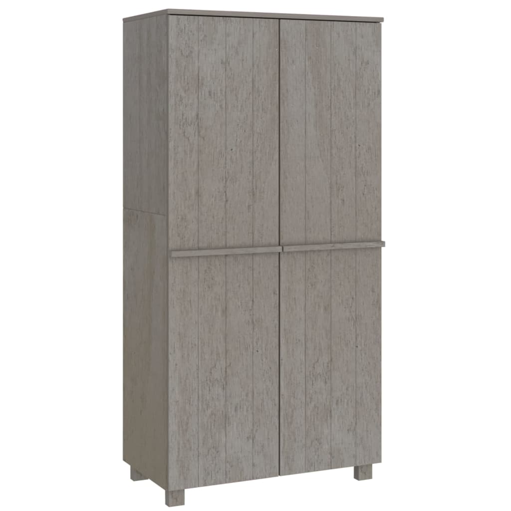 Light Grey Solid Pinewood 2-Door Wardrobe with Hanging Rod and Accessories Compartment