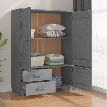 Kathy Solid Pinewood Wardrobe With 3 Doors In Dark Grey