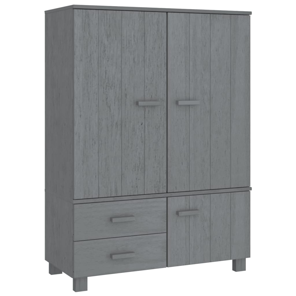 Kathy Solid Pinewood Wardrobe With 3 Doors In Dark Grey