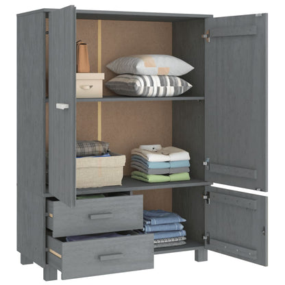 Kathy Solid Pinewood Wardrobe With 3 Doors In Dark Grey