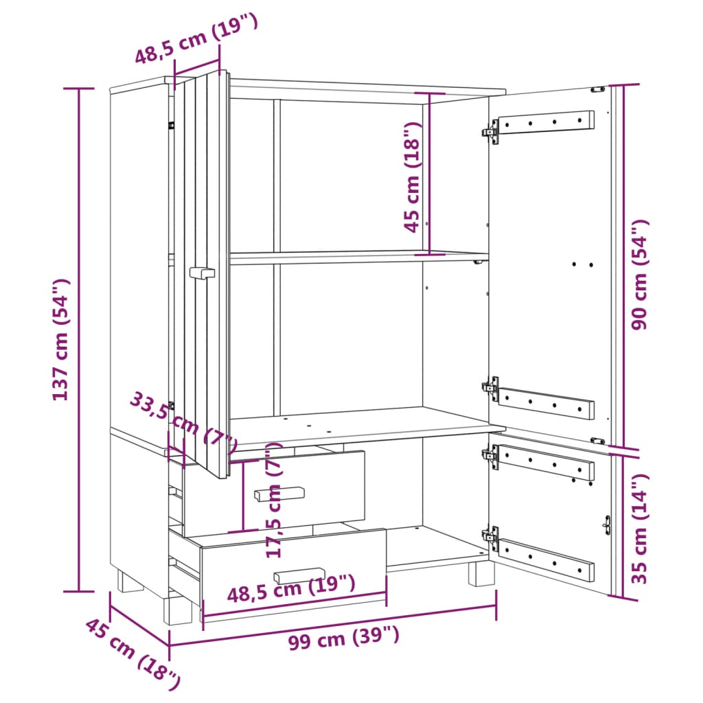 Kathy Solid Pinewood Wardrobe With 3 Doors In Dark Grey