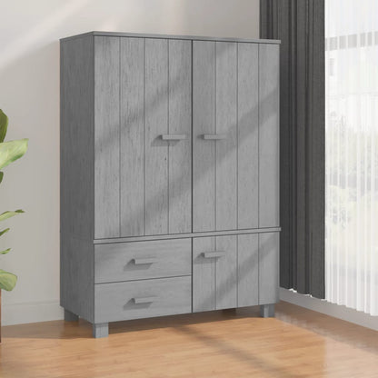 Kathy Solid Pinewood Wardrobe With 3 Doors In Dark Grey