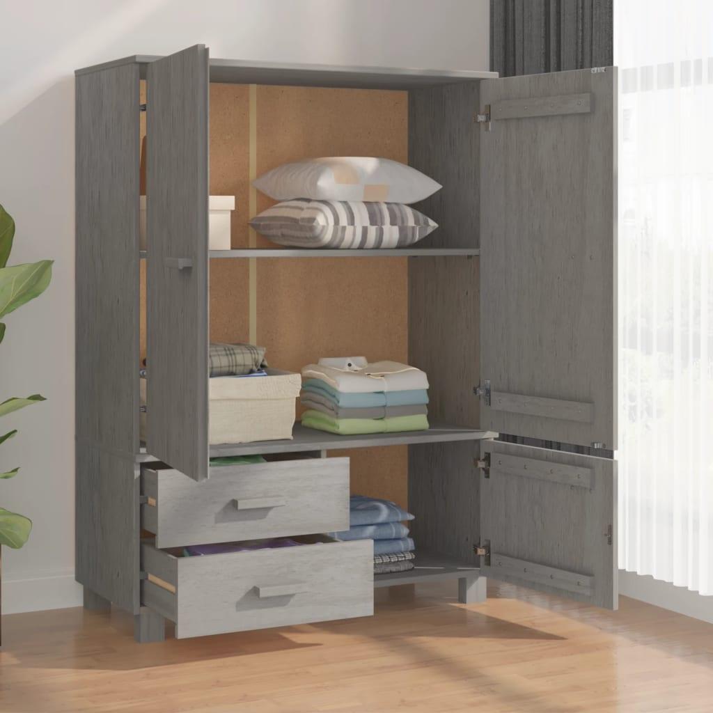 Kathy Solid Pinewood Wardrobe With 3 Doors In Light Grey