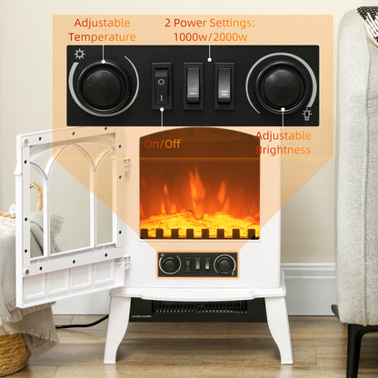 HOMCOM reestanding Electric Fireplace, Electric Stove Heater with LED Flame Effect, Overheating Safety System, 1000W/2000W White