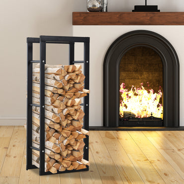 HOMCOM etal Firewood Log Holder Tall Firewood Rack Indoor Outdoor Fireplace Wood Storage Shelf with Side Rails, Rust-Resistant, Black, 40W x 25D x 100H cm