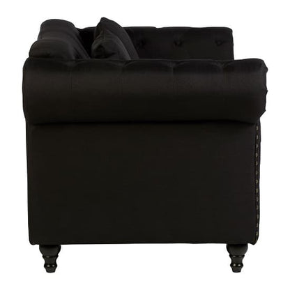 FURCO Kelly Black Chesterfield 2-Seater Sofa with Button-Tufted Design