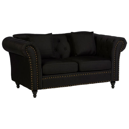 FURCO Kelly Black Chesterfield 2-Seater Sofa with Button-Tufted Design