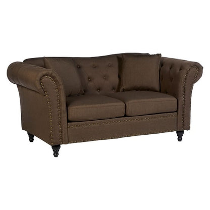 FURCO Kelly Natural Fabric Chesterfield 2-Seater Sofa with Button-Tufted Design