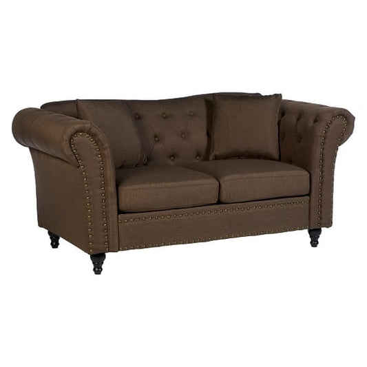 FURCO Kelly Natural Fabric Chesterfield 2-Seater Sofa with Button-Tufted Design