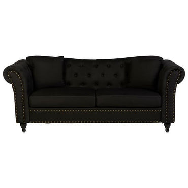 FURCO Kelly Black Chesterfield 3-Seater Sofa with Button-Tufted Design