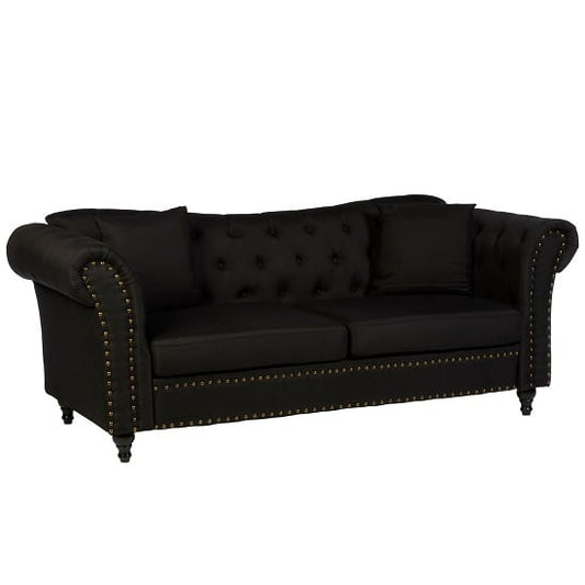 FURCO Kelly Black Chesterfield 3-Seater Sofa with Button-Tufted Design