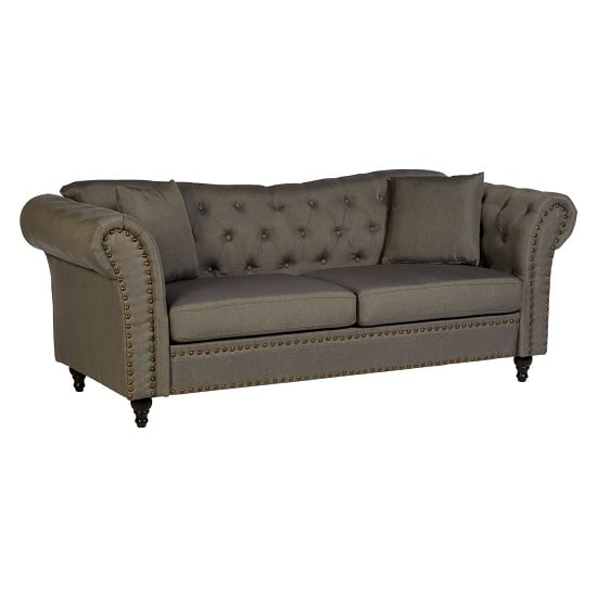 FURCO Kelly Grey 3-Seater Chesterfield Sofa with Button-Tufted Design and Sustainable Eucalyptus Feet