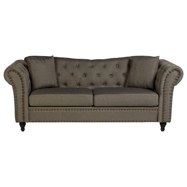 FURCO Kelly Grey 3-Seater Chesterfield Sofa with Button-Tufted Design and Sustainable Eucalyptus Feet