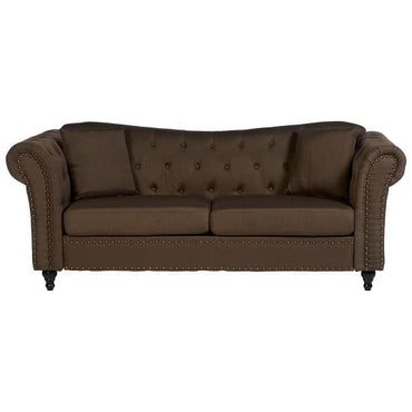 FURCO Kelly 3-Seater Chesterfield Sofa in Natural Fabric with Button-Tufted Detailing