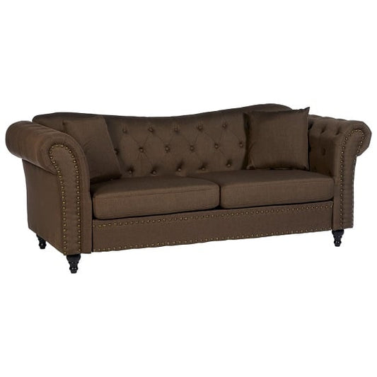 FURCO Kelly 3-Seater Chesterfield Sofa in Natural Fabric with Button-Tufted Detailing