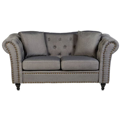 FURCO Kelly Grey Chesterfield 2-Seater Sofa with Button Tufting and Eucalyptus Feet