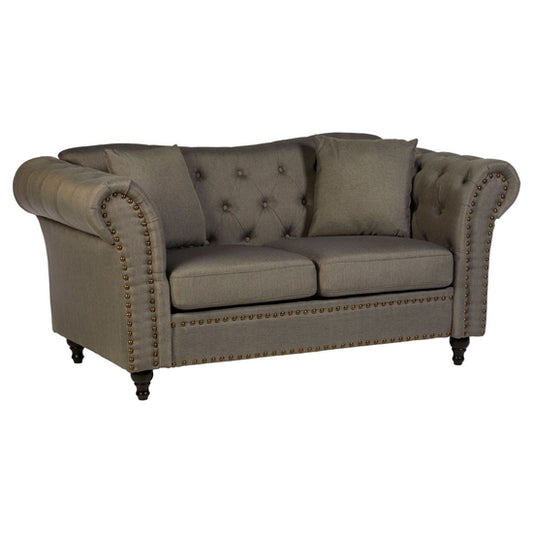 FURCO Kelly Grey Chesterfield 2-Seater Sofa with Button Tufting and Eucalyptus Feet