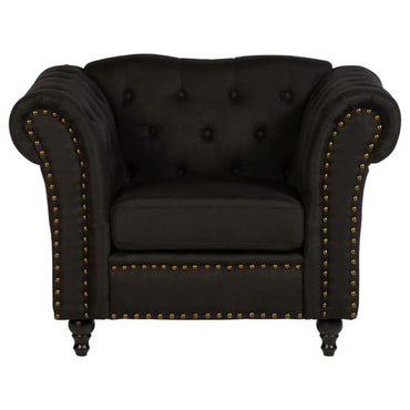 FURCO Chesterfield Style Black Upholstered Armchair with Button-Tufted Detailing