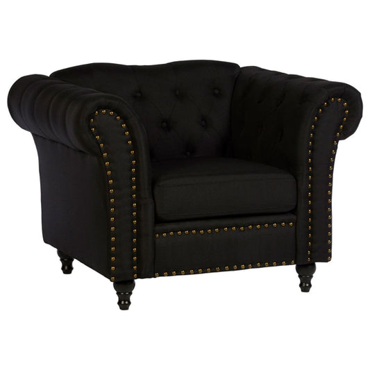 FURCO Chesterfield Style Black Upholstered Armchair with Button-Tufted Detailing