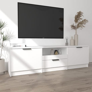 FURCO Kenna White Wooden TV Stand with Storage Cabinet and Drawer