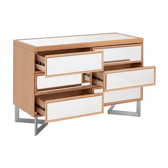 Contemporary 6-Drawer Chest with Mirrored Glass and Natural Wood Finish