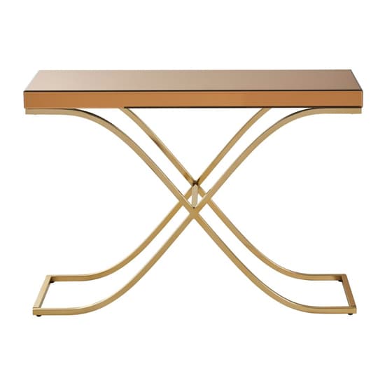 FURCO Kensick Brown Mirrored Console Table with Gold Accents - Stylish Entryway and Living Room Décor