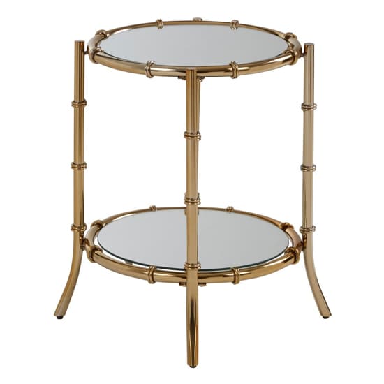 Gold Frame Round Mirrored Glass Accent Table for Living Room or Bedroom