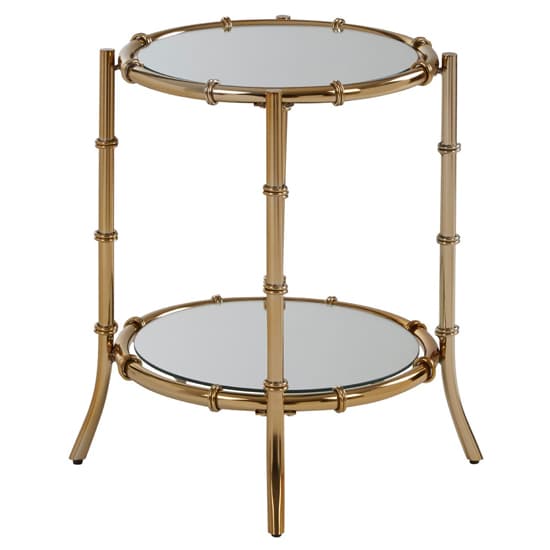 Gold Frame Round Mirrored Glass Accent Table for Living Room or Bedroom