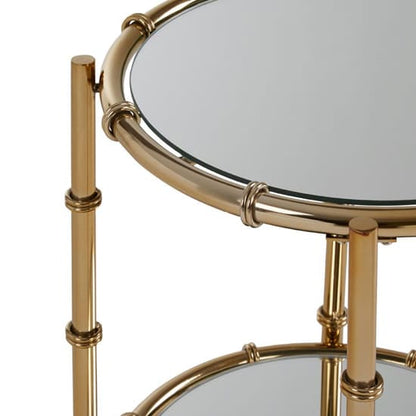 Gold Frame Round Mirrored Glass Accent Table for Living Room or Bedroom