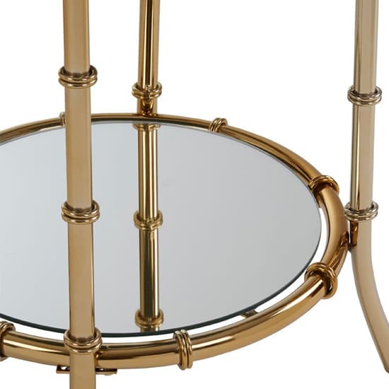 Gold Frame Round Mirrored Glass Accent Table for Living Room or Bedroom