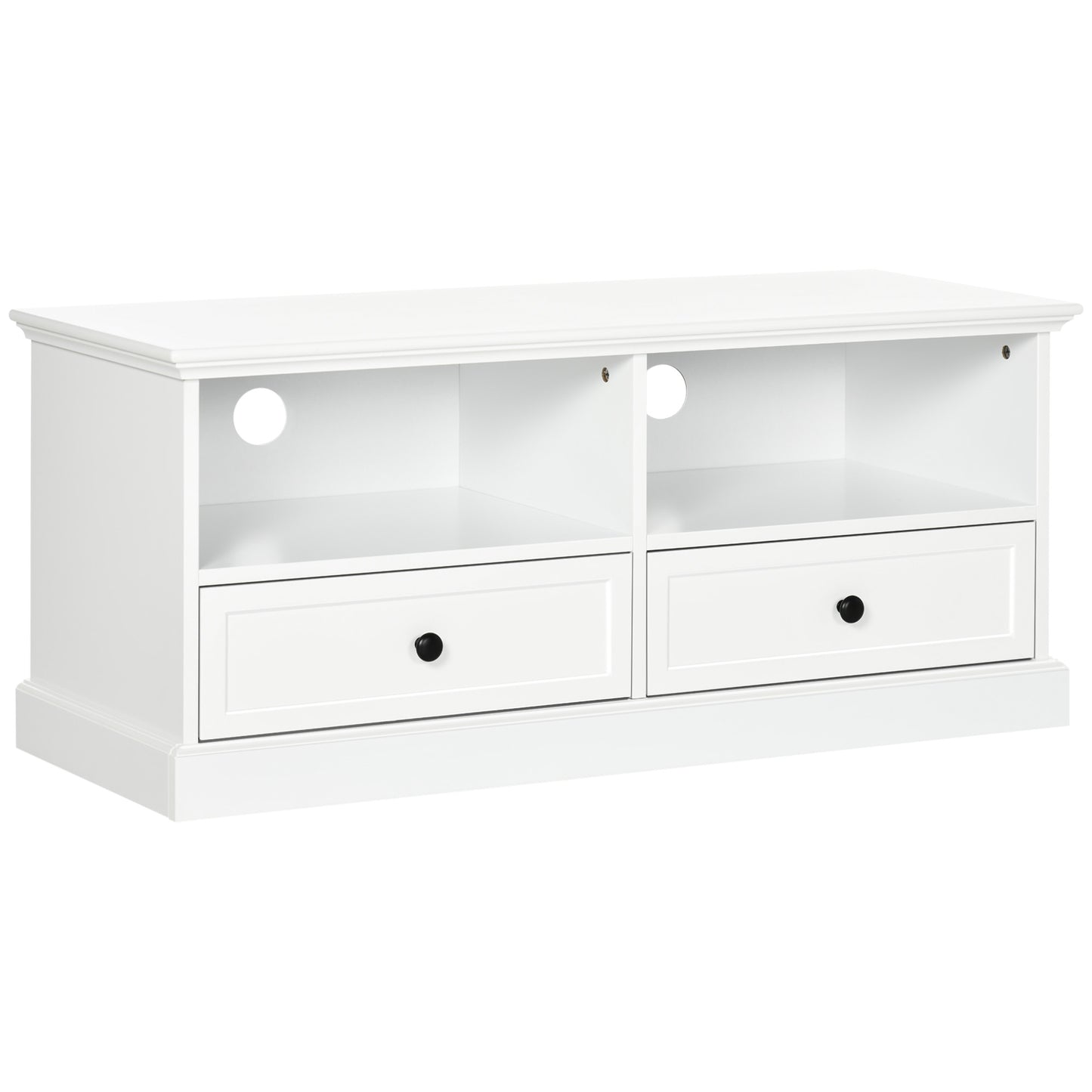 HOMCOM odern TV Unit Cabinet for TVs up to 45 Inches, TV Stand with Drawers, Open Shelves, Cable Holes for Living Room, White