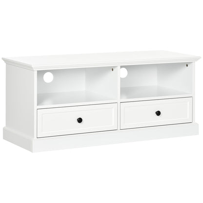 HOMCOM odern TV Unit Cabinet for TVs up to 45 Inches, TV Stand with Drawers, Open Shelves, Cable Holes for Living Room, White